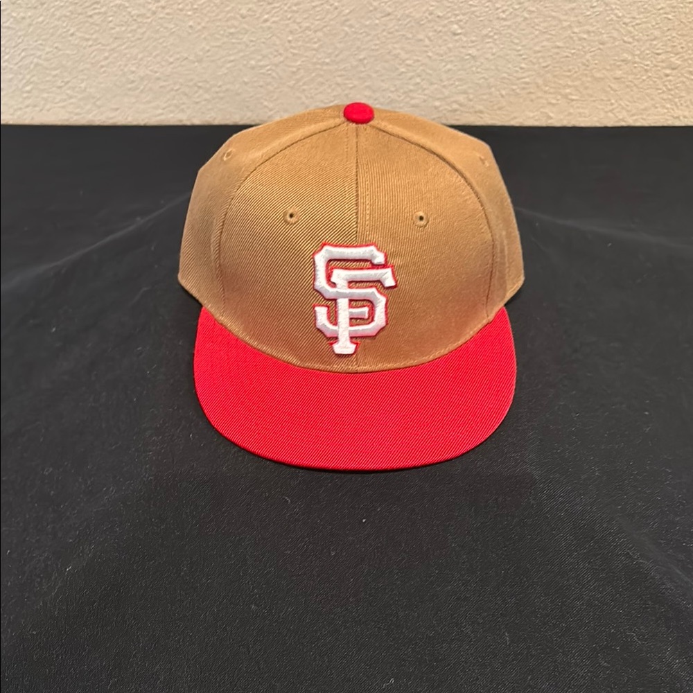 Tan and Red Snapback Hat with SF Logo